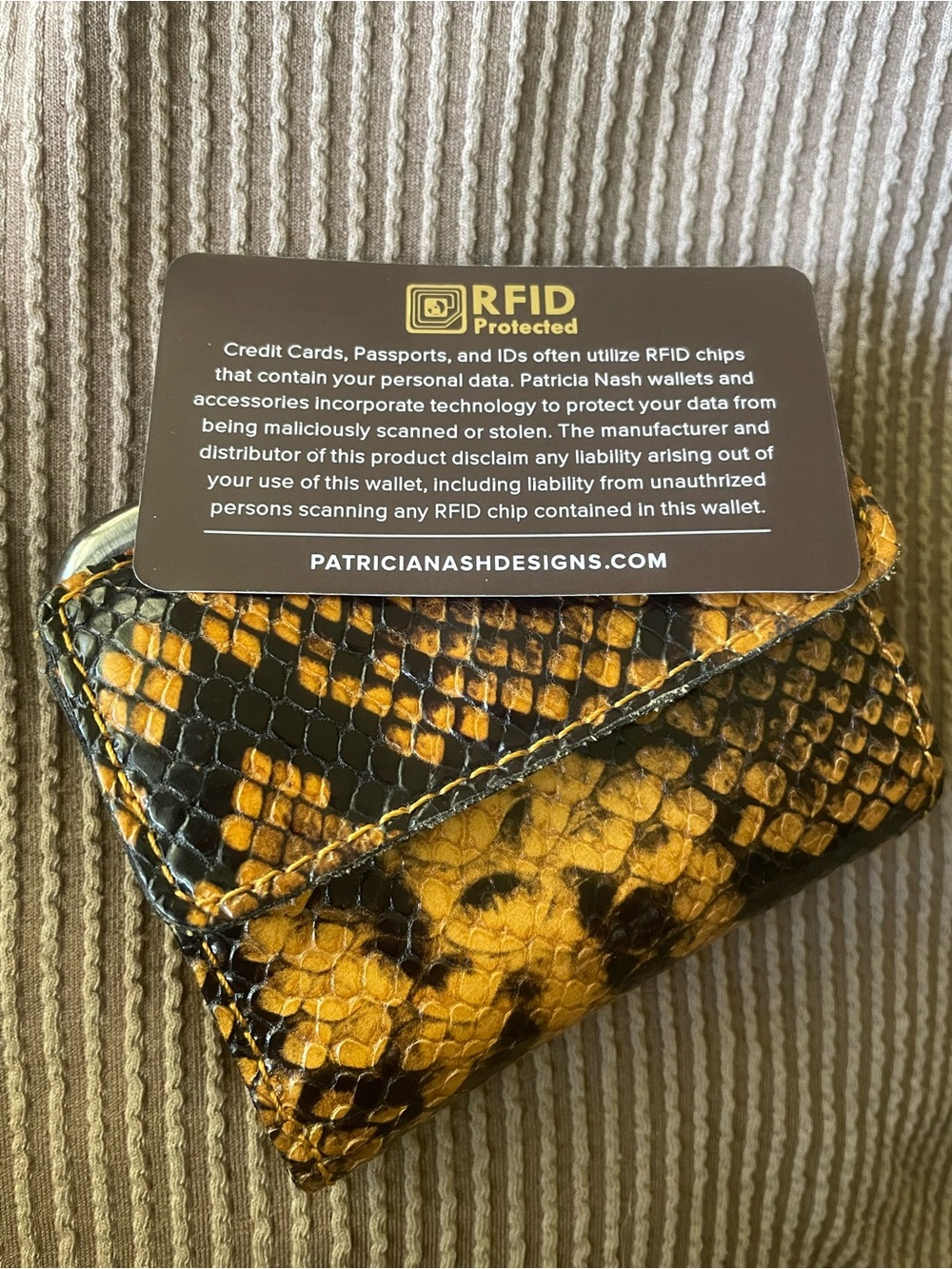 Patricia Nash Yellow and Black Snake-Print Leather Coin & Card Holder Wallet - Picture 3 of 10